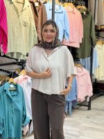 شومیز سیلک آستین کوتاه لخت و ریزشی - تصویر 5