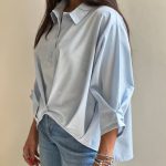 شومیز پایین گره دکمه دار لینن اسلپ زنانه