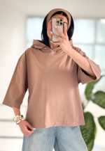 تیشرت باکسی کلاهدار گرم بالا